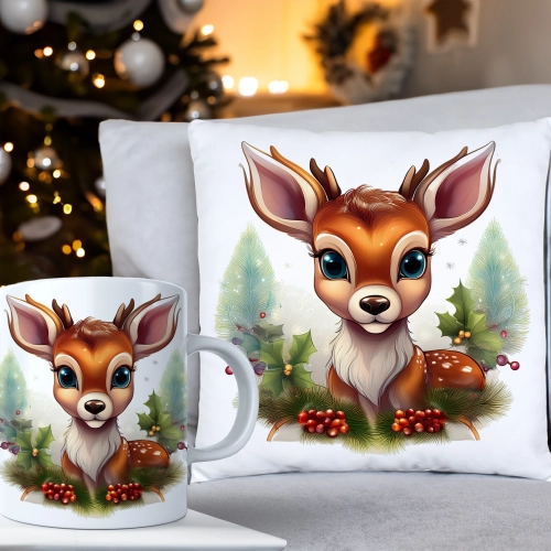 ŚWIĄTECZNY KOMPLET PODUSZKA 40x40 I KUBEK NA ŚWIĘTA MIKOŁAJ RENIFER PREZENT