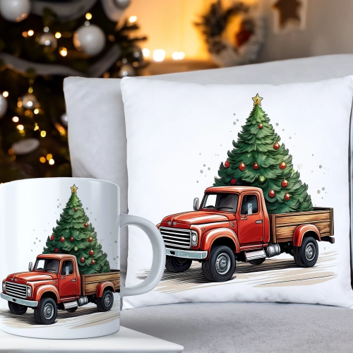 ŚWIĄTECZNY KOMPLET PODUSZKA 40x40 I KUBEK NA ŚWIĘTA MIKOŁAJ RENIFER PREZENT