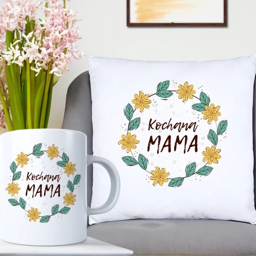 KOMPLET DLA MAMY PODUSZKA 40X40CM + KUBEK 330ml NA PREZENT DZIEŃ MATKI MAMA