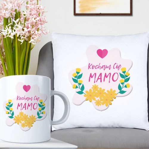 KOMPLET DLA MAMY PODUSZKA 40X40CM + KUBEK 330ml NA PREZENT DZIEŃ MATKI MAMA