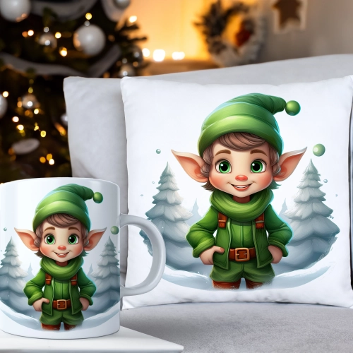 ŚWIĄTECZNY KOMPLET PODUSZKA 40x40 I KUBEK NA ŚWIĘTA MIKOŁAJ RENIFER PREZENT