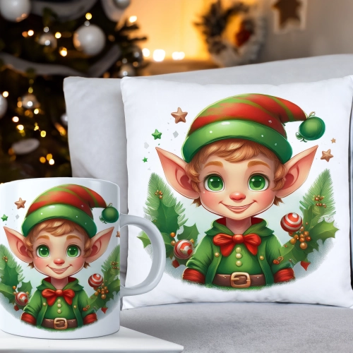 ŚWIĄTECZNY KOMPLET PODUSZKA 40x40 I KUBEK NA ŚWIĘTA MIKOŁAJ RENIFER PREZENT