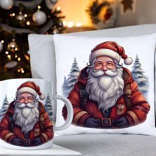 ŚWIĄTECZNY KOMPLET PODUSZKA 40x40 I KUBEK NA ŚWIĘTA MIKOŁAJ RENIFER PREZENT