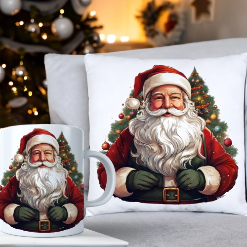 ŚWIĄTECZNY KOMPLET PODUSZKA 40x40 I KUBEK NA ŚWIĘTA MIKOŁAJ RENIFER PREZENT