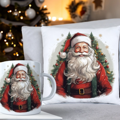 ŚWIĄTECZNY KOMPLET PODUSZKA 40x40 I KUBEK NA ŚWIĘTA MIKOŁAJ RENIFER PREZENT