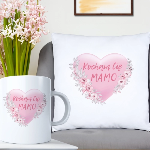 KOMPLET DLA MAMY PODUSZKA 40X40CM + KUBEK 330ml NA PREZENT DZIEŃ MATKI MAMA