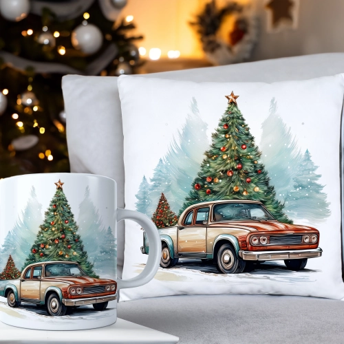 ŚWIĄTECZNY KOMPLET PODUSZKA 40x40 I KUBEK NA ŚWIĘTA MIKOŁAJ RENIFER PREZENT