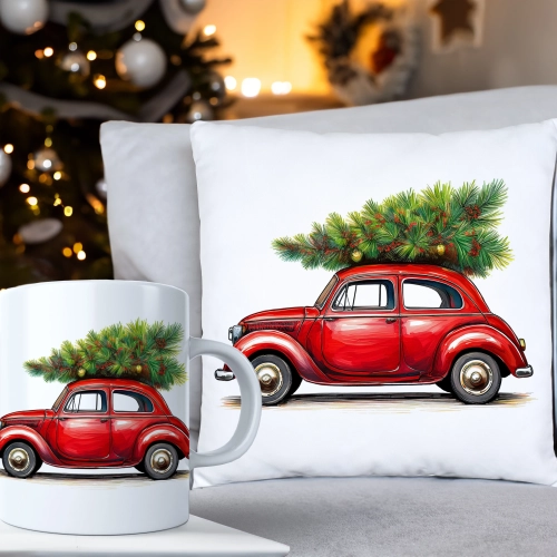 ŚWIĄTECZNY KOMPLET PODUSZKA 40x40 I KUBEK NA ŚWIĘTA MIKOŁAJ RENIFER PREZENT