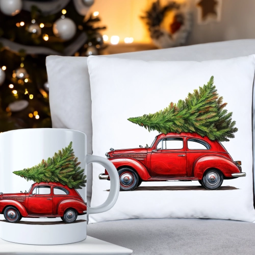 ŚWIĄTECZNY KOMPLET PODUSZKA 40x40 I KUBEK NA ŚWIĘTA MIKOŁAJ RENIFER PREZENT