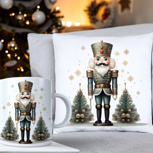 ŚWIĄTECZNY KOMPLET PODUSZKA 40x40 I KUBEK NA ŚWIĘTA MIKOŁAJ RENIFER PREZENT