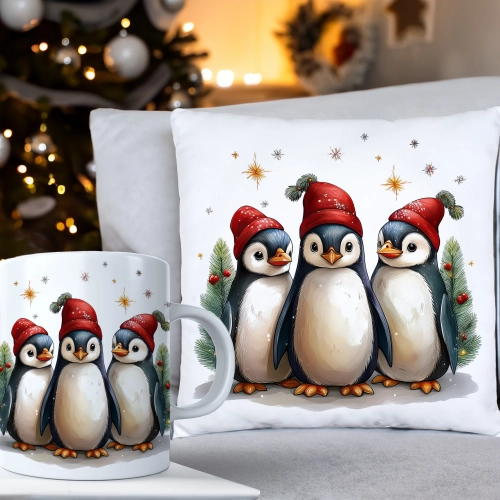 ŚWIĄTECZNY KOMPLET PODUSZKA 40x40 I KUBEK NA ŚWIĘTA MIKOŁAJ RENIFER PREZENT