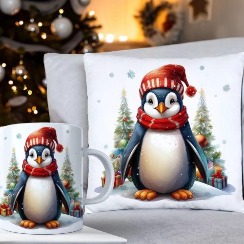 ŚWIĄTECZNY KOMPLET PODUSZKA 40x40 I KUBEK NA ŚWIĘTA MIKOŁAJ RENIFER PREZENT
