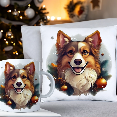 ŚWIĄTECZNY KOMPLET PODUSZKA 40x40 I KUBEK NA ŚWIĘTA MIKOŁAJ RENIFER PREZENT