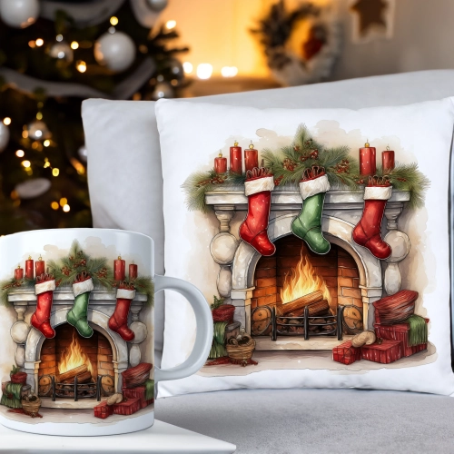 ŚWIĄTECZNY KOMPLET PODUSZKA 40x40 I KUBEK NA ŚWIĘTA MIKOŁAJ RENIFER PREZENT