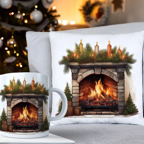 ŚWIĄTECZNY KOMPLET PODUSZKA 40x40 I KUBEK NA ŚWIĘTA MIKOŁAJ RENIFER PREZENT