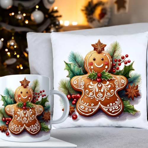 ŚWIĄTECZNY KOMPLET PODUSZKA 40x40 I KUBEK NA ŚWIĘTA MIKOŁAJ RENIFER PREZENT