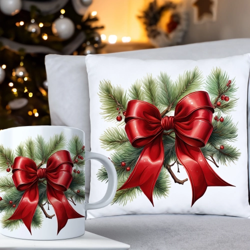 ŚWIĄTECZNY KOMPLET PODUSZKA 40x40 I KUBEK NA ŚWIĘTA MIKOŁAJ RENIFER PREZENT