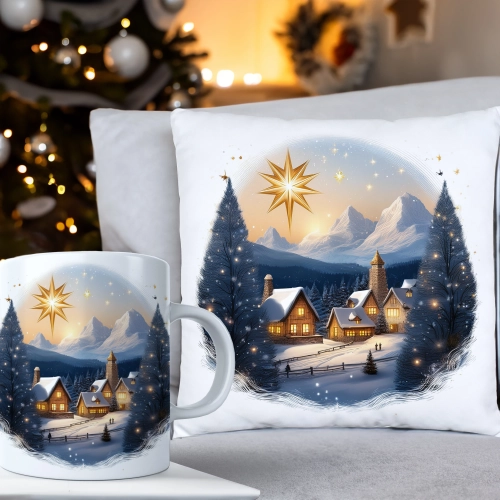 ŚWIĄTECZNY KOMPLET PODUSZKA 40x40 I KUBEK NA ŚWIĘTA MIKOŁAJ RENIFER PREZENT