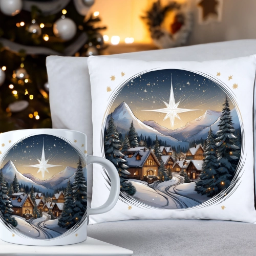 ŚWIĄTECZNY KOMPLET PODUSZKA 40x40 I KUBEK NA ŚWIĘTA MIKOŁAJ RENIFER PREZENT