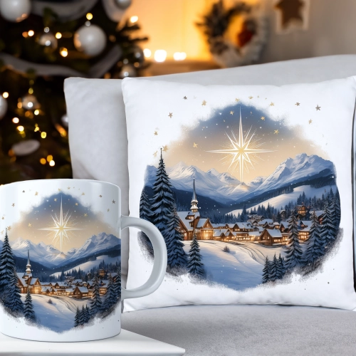 ŚWIĄTECZNY KOMPLET PODUSZKA 40x40 I KUBEK NA ŚWIĘTA MIKOŁAJ RENIFER PREZENT