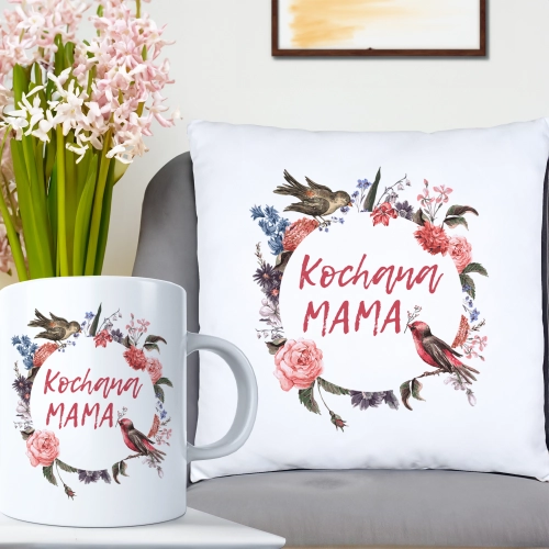 KOMPLET DLA MAMY PODUSZKA 40X40CM + KUBEK 330ml NA PREZENT DZIEŃ MATKI MAMA