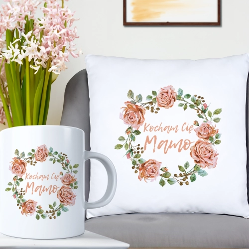 KOMPLET DLA MAMY PODUSZKA 40X40CM + KUBEK 330ml NA PREZENT DZIEŃ MATKI MAMA