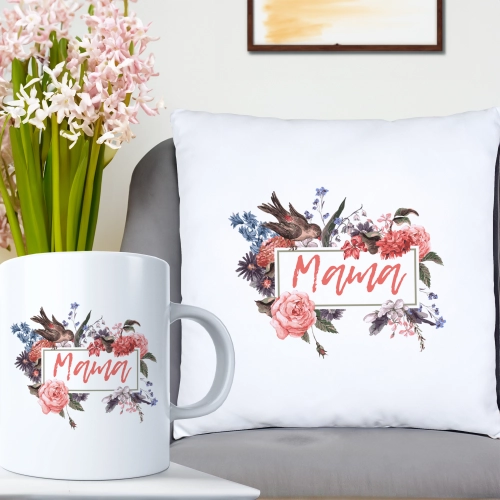 KOMPLET DLA MAMY PODUSZKA 40X40CM + KUBEK 330ml NA PREZENT DZIEŃ MATKI MAMA