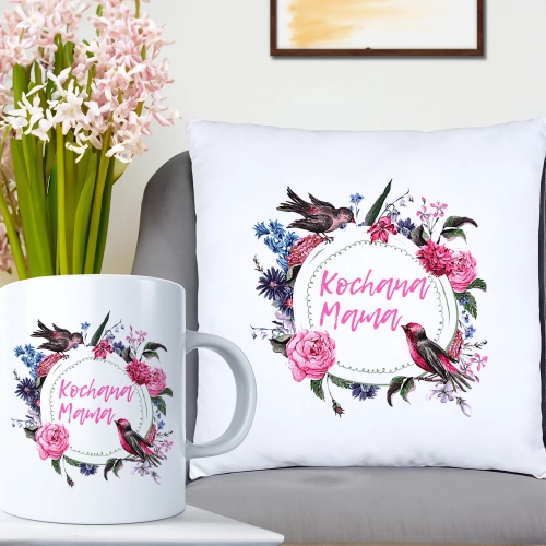 KOMPLET DLA MAMY PODUSZKA 40X40CM + KUBEK 330ml NA PREZENT DZIEŃ MATKI MAMA