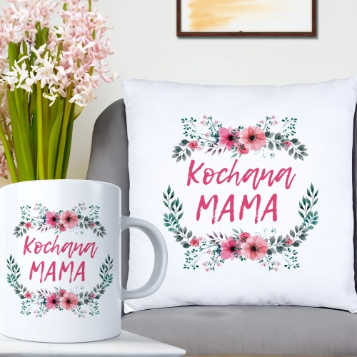 KOMPLET DLA MAMY PODUSZKA 40X40CM + KUBEK 330ml NA PREZENT DZIEŃ MATKI MAMA