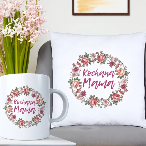 KOMPLET DLA MAMY PODUSZKA 40X40CM + KUBEK 330ml NA PREZENT DZIEŃ MATKI MAMA