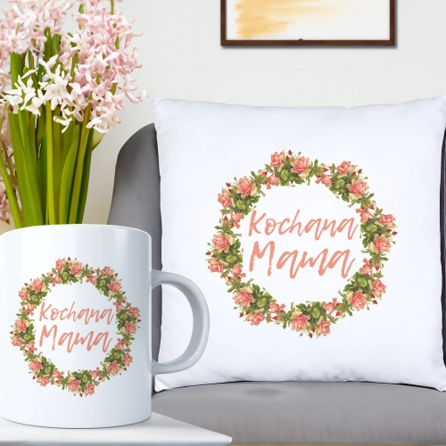 KOMPLET DLA MAMY PODUSZKA 40X40CM + KUBEK 330ml NA PREZENT DZIEŃ MATKI MAMA