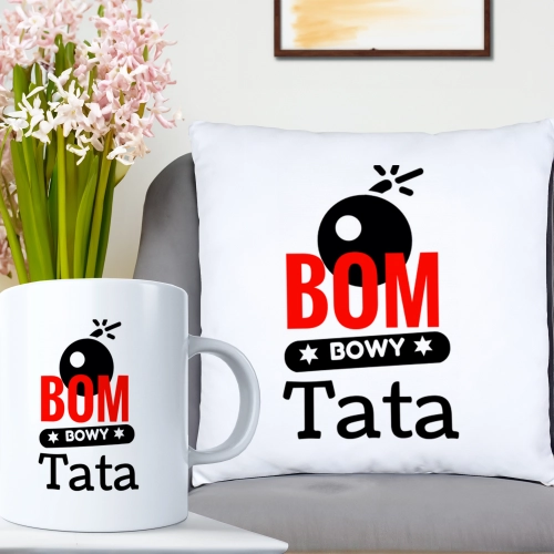 KOMPLET DLA TATY PODUSZKA 40X40CM + KUBEK 330ml NA PREZENT DZIEŃ OJCA TATA