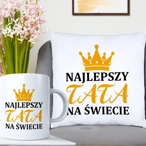 KOMPLET DLA TATY PODUSZKA 40X40CM + KUBEK 330ml NA PREZENT DZIEŃ OJCA TATA