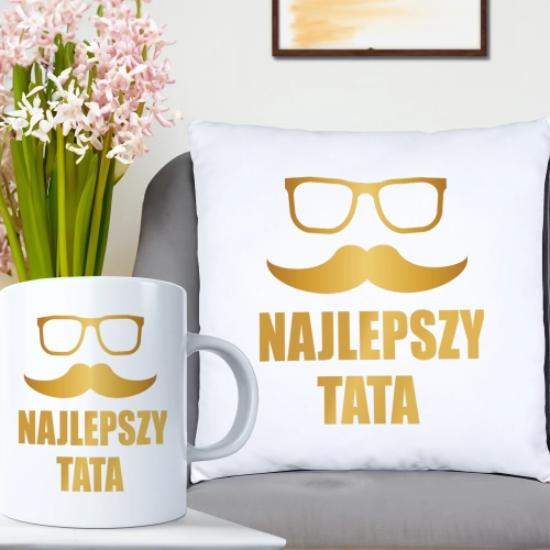 KOMPLET DLA TATY PODUSZKA 40X40CM + KUBEK 330ml NA PREZENT DZIEŃ OJCA TATA