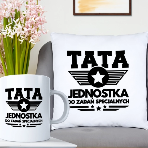 KOMPLET DLA TATY PODUSZKA 40X40CM + KUBEK 330ml NA PREZENT DZIEŃ OJCA TATA