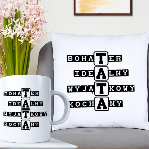 KOMPLET DLA TATY PODUSZKA 40X40CM + KUBEK 330ml NA PREZENT DZIEŃ OJCA TATA