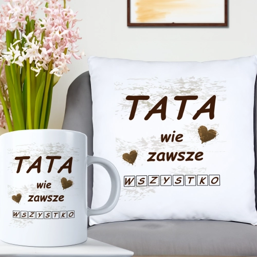 KOMPLET DLA TATY PODUSZKA 40X40CM + KUBEK 330ml NA PREZENT DZIEŃ OJCA TATA
