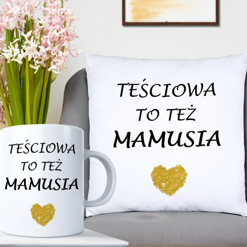 KOMPLET DLA MAMY PODUSZKA 40X40CM + KUBEK 330ml NA PREZENT DZIEŃ MATKI MAMA