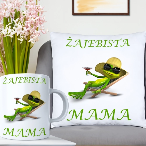KOMPLET DLA MAMY PODUSZKA 40X40CM + KUBEK 330ml NA PREZENT DZIEŃ MATKI MAMA