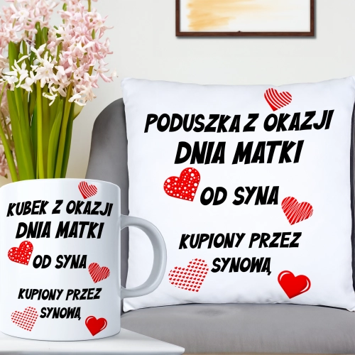 KOMPLET DLA MAMY PODUSZKA 40X40CM + KUBEK 330ml NA PREZENT DZIEŃ MATKI MAMA