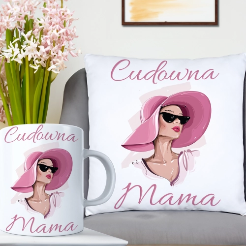 KOMPLET DLA MAMY PODUSZKA 40X40CM + KUBEK 330ml NA PREZENT DZIEŃ MATKI MAMA