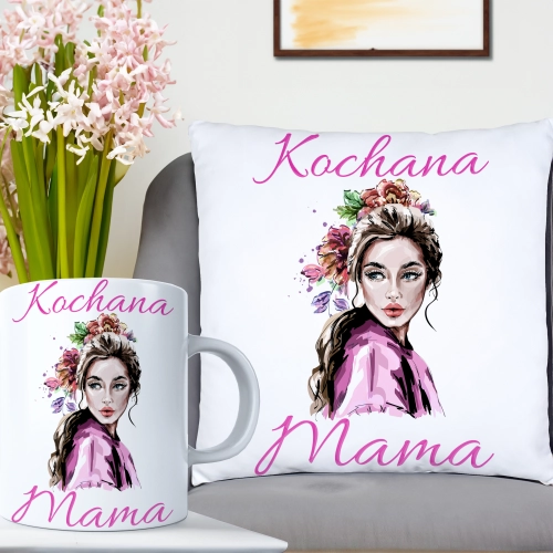 KOMPLET DLA MAMY PODUSZKA 40X40CM + KUBEK 330ml NA PREZENT DZIEŃ MATKI MAMA