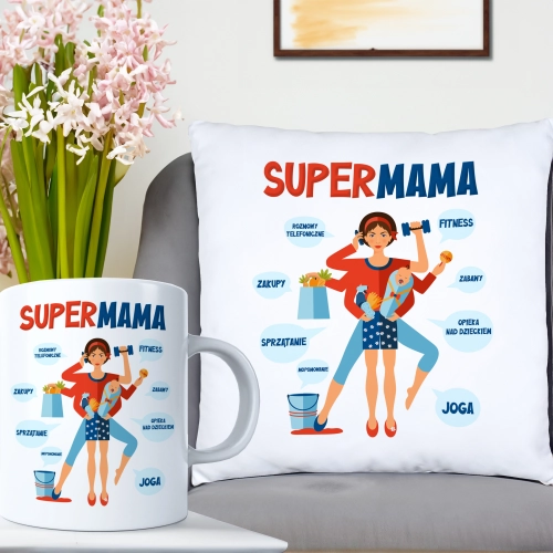KOMPLET DLA MAMY PODUSZKA 40X40CM + KUBEK 330ml NA PREZENT DZIEŃ MATKI MAMA