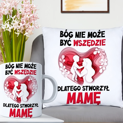 KOMPLET DLA MAMY PODUSZKA 40X40CM + KUBEK 330ml NA PREZENT DZIEŃ MATKI MAMA
