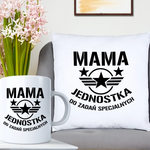 KOMPLET DLA MAMY PODUSZKA 40X40CM + KUBEK 330ml NA PREZENT DZIEŃ MATKI MAMA
