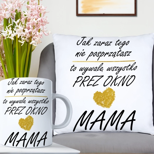 KOMPLET DLA MAMY PODUSZKA 40X40CM + KUBEK 330ml NA PREZENT DZIEŃ MATKI MAMA