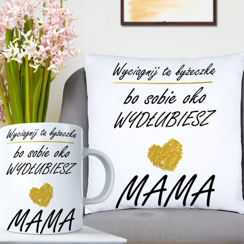 KOMPLET DLA MAMY PODUSZKA 40X40CM + KUBEK 330ml NA PREZENT DZIEŃ MATKI MAMA