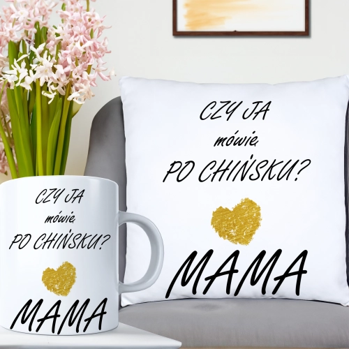 KOMPLET DLA MAMY PODUSZKA 40X40CM + KUBEK 330ml NA PREZENT DZIEŃ MATKI MAMA