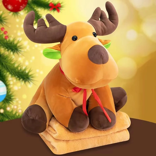 KOC Z PODUSZKĄ RENIFER PLUSZAK 3w1 MASKOTKA PODUSZKA PRZYTULANKA KOCYK