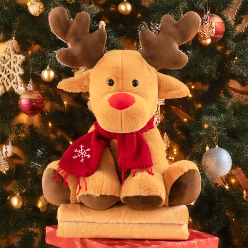 KOC Z PODUSZKĄ RENIFER PLUSZAK 3w1 MASKOTKA PODUSZKA PRZYTULANKA KOCYK